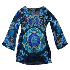 Citron vintage silk blend babydoll top size XS flare sleeves boho 90s Y2K goth